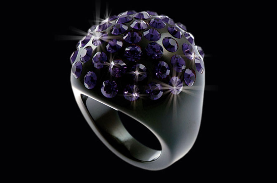 Bombata Classic Black Velvet Handmade Acrylic Crystal Ring